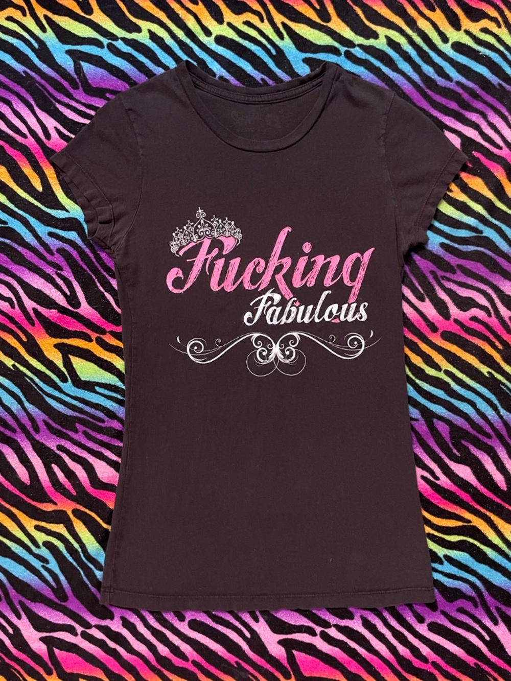 Y2k grunge goth rare 2000s Hustler Hollywood "Fucking Fabulous" Black Baby Tee